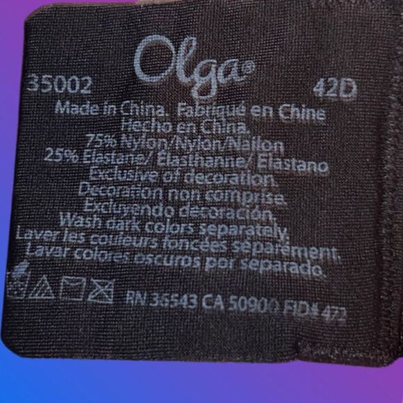 Plus Size Black Lace Olga Non Molded Cup Bra Size 42D - Picture 5 of 5